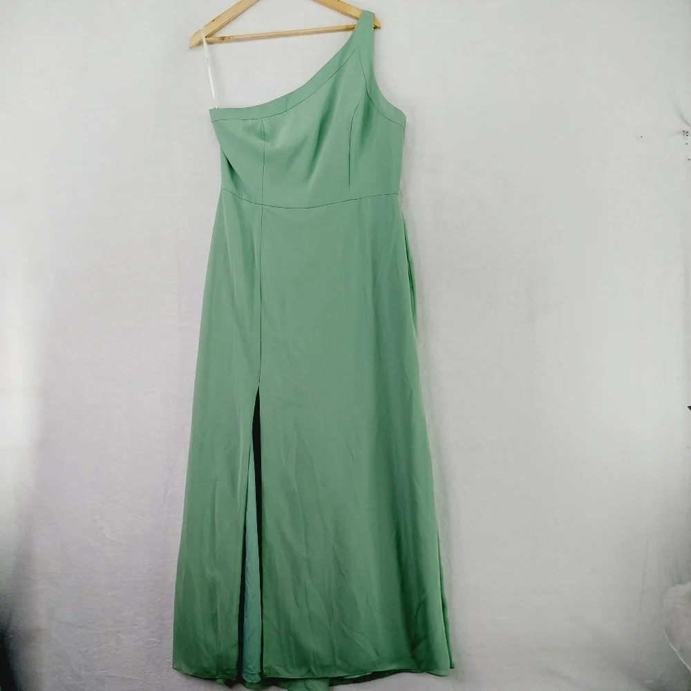 NEW Social Bridesmaids Seagrass One Shoulder Slit Formal Full Length Dress P2801